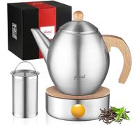 Théière glastal 1200ml en acier inoxydable argenté avec infuseur et double paroi avec couvercle, théière isotherme avec réchaud à longue conservation de la chaleur - le cadeau idéal pour les amateurs