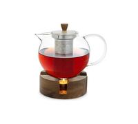 GLASWERK théière en verre avec chauffe-théière - (1,3L) Théière avec infuseur thé infuseur thé inox élégante poignée en bois, avec passoire en acier inoxydable, théière en verre avec infuseur