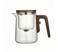 Théière Infuseur de Boissons en Verre Thermorésistant avec Panier à Thé Séparable Poignée en Noyer Bouchon Bois Bec Fin et Contrôlé Forme Cylindrique, Transparent, color to 1, 600 Ml