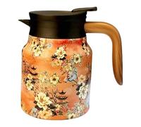 Théière isotherme avec poignée en bois - Théière isotherme en acier inoxydable de 1 l - Infuseur à café isolé de 1 l - Carafe à café avec infuseur à thé, distributeur de boissons à double paroi pour