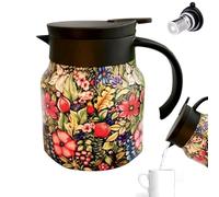 Théière Isotherme En Acier Inoxydable - Carafe À Café 800 Ml, Bouilloire Isotherme, Théière Décorative À Motif Floral, therms À Double Paroi | Portable Avec Couvercle Anti-fuite, Récipient Pratique P