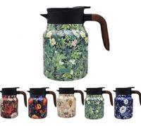 Théière isotherme vintage à motif floral avec infuseur intégré, carafe thermique en acier inoxydable et mini cafetière chaude, théière florale avec poignée en bois, pour la maison et le bureau (rouge)