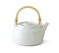 Théière japonaise blanc T.Kato avec passoire Design contemporain en céramique vitrifiée fabriquée à la main au Royaume-Uni