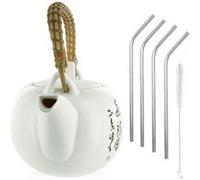 Théière Jiangxi en faïence 1 litre + 4 pailles en inox Multicolore G