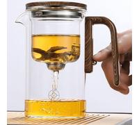 Théière magique 2 en 1 pour thé en vrac, théière magique avec infuseur, théière magique 2 en 1 pour thé en vrac, théière en verre avec poignée en bois