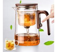 Théière magique avec infuseur - Théière en verre de séparation d'eau pour séparer l'eau de thé, design ergonomique avec poignée en silicone effet bois, et préparation polyvalente de thé et café (800