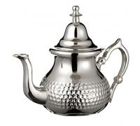 Théière marocaine argentée parfaite pour le thé à la menthe avec couvercle de poignée et filtre intégré authentique avec un design martelé classique fait à la main (taille XL)