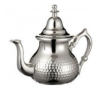 Théière marocaine argentée parfaite pour le thé à la menthe avec couvercle de poignée et filtre intégré authentique avec un design martelé classique fait à la main (taille L)