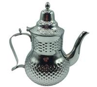 Théière marocaine réalisée en acier inoxydable décorée avec filtre intégré traditionnelle Modèle gravé avec design classique Arabe Fabriquée à la main Argenté 1,6 L
