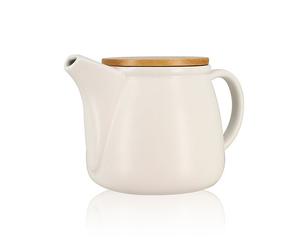 Théière Mona en porcelaine blanche et couvercle en bois de hêtre 1L Ogo