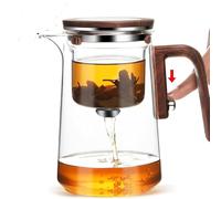 Théière Passoire En Verre, Infuseur À Thé Avec Poignée Bois, Magnétique De Séparation L'eau Commande Par Poussée for Feuilles Vrac Et Tisanes(800 Ml)