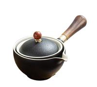 Théière passoire en verre, théière à rotation 360 °, avec infuseur, main céramique, Kung Fu chinoise poignée bois et filtre mailles fines(Nero)