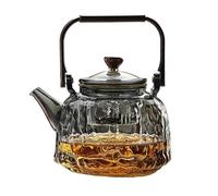 Théière passoire en verre, théière avec infuseur, bouilloire à thé japonaise filtrable et résistante la chaleur manche bois, for fleuri, vrac(Nero)