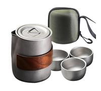Théière portable, bouilloire de camping, ensemble de 3 tasses, design double couche, étui de protection de voyage, filtre inclus, légère 183 g, capacité compacte de 350 ml, aventure en plein air pour