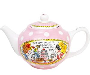 Théière ronde en céramique 1,5L - design à pois colorés Blond Amsterdam Stip - service à thé décoratif - cadeau original et convivial