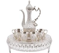 Théière Set avec 6 tasses de thé Plateau de thé exquis Décoration de thé d'après-midi (blanc argenté)