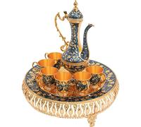 Théière Set avec 6 tasses de thé Plateau de thé exquis Décoration de thé d'après-midi (or, bleu foncé)