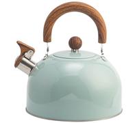 Théière sifflante avec poignée en bois de 3 L en acier inoxydable poli de qualité alimentaire sans odeur pour cuisinière à induction, bouilloire sifflante vert clair