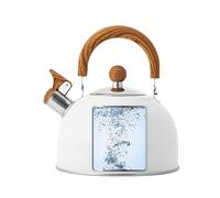 Théière sifflante en acier inoxydable avec poignée pour toutes les sources de chaleur - 22,5 x 19,3 cm, bouilloire à thé de 2,5 l, universelle pour cuisinière à gaz, cuisinière à induction (blanc)