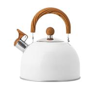 Théière sifflante en acier inoxydable - Bouilloire universelle de 2,5 L de 8,86 pouces | Chaudière à thé au café blanc avec poignée ergonomique en bois pour cuisinière à induction à gaz