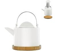 Théière tendance en porcelaine avec passoire à thé, y compris dessous de verre en bambou - 1200 ml