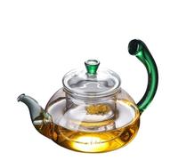 Théière Théière en verre transparent résistant à la chaleur avec infuseur 300 ml 600 poignée déformée et théière forme de fleur Puer(Yellow 300ml)