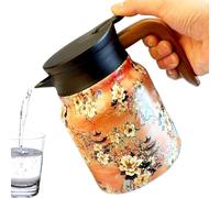 Théière thermique - Carafe à café isolée de 1 litre avec infuseur à thé et passoire intégrés | Pichet sous vide en acier inoxydable pour garder les boissons chaudes ou froides, flacon floral rétro