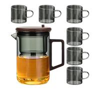 Théière transparente, théière en verre - Théière en verre pour la séparation de l'eau avec poignée en bois,Bouilloire à thé en verre Bouilloire à thé résistant à la chaleur pour thé noir et thé vert