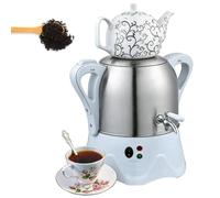 Théière Turque 2000W, Samovar Électrique avec Bouilloire en Acier Inoxydable de 3L et Théière en Céramique de 1L, Fonction de Maintien au Chaud pour Café, Thé Aromatisé et Thé Turc, Maison et C white