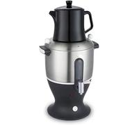Théière Turque Bouilloire Double Pot avec Infuseur 6l Samovar électrique en Acier Inoxydable 1500w Fonction De Maintien Au Chaud, Black