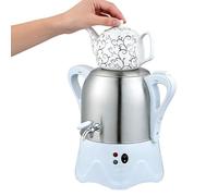 Théière turque électrique, bouilloire double avec théière en acier inoxydable de 3L et théière en céramique de 1L, samovar électrique avec fonction maintien au chaud, pour café, thés(White)
