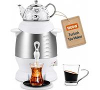 Théière turque électrique Samovar, bouilloire en acier inoxydable de 5L et théière de 1L, fonction maintien au chaud white