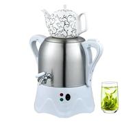 Théière Turque Électrique, Samovar Électrique 2000W avec Fonction de Maintien au Chaud et Arrêt Automatique, 3L en Acier Inoxydable et Théière 1L en Céramique pour Café et Thé Aromatisé White