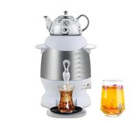 Théière Turque électrique, Samovar En Acier Inoxydable 1800 W, Bouilloire 5 L Et Théière 1 L, Fonction Maintien Au Chaud Et Poignée Anti-brûlure, Idéale Pour Le Café Et Le Thé Parfumé. white