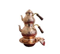 Théière Turque en Cuivre Grand Modèle avec Réchaud Ottoman, Design Élégant et Durable pour une Expérience de Thé Authentique - Cuivre, Taille Unique