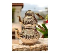 Théière Turque en Cuivre Martelé Grand Modèle Familial avec Motifs Floraux Traditionnels, Artisanat Authentique, Durable et Élégant - Cuivre, Taille Unique