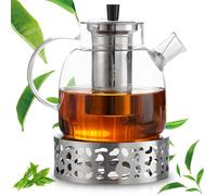 Théière Verre 1500ml Rechaud Filtre Inoxydable Ensemble 3 Pièces Couvercle Amovible Thé Noir Vert Parfumé
