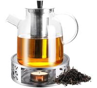 Théière Verre 1800ml avec Rechaud, Filtre Inox Amovible, Thé Noir Vert Parfumé, Infusion Élégante