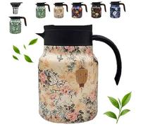 Théière vintage à motif floral 1000 ml avec infuseur intégré Bouteille isotherme en acier inoxydable pour thé en vrac(2-Plastic Handle,1000ml)