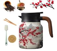Théière vintage à motifs floraux avec infuseur intégré Théière isotherme en acier inoxydable pour thé en vrac(Wood-2,1000ML)