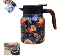 Théière vintage en acier inoxydable à motif floral pour thé en vrac et café Bouilloire isotherme qui garde les boissons chaudes au chaud(Teapot-10)