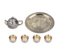 Théière Vintage, Motif en Relief Luxueux en Métal Exquis, Service à Thé Marocain, Cafetière Turque Avec Tasses, Assiette pour Décoration de Table, Cadeau