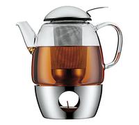 Théière WMF SmarTea avec ensemble réchaud, 3 pièces, acier inoxydable Cromargan, pot en verre 1 l avec passoire et réchaud, va au lave-vaisselle