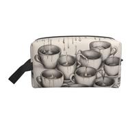 Théières et tasses dessinées à la main - Trousse de toilette de voyage - Trousse de maquillage - Trousse de toilette à suspendre pour femme et homme - Gym quotidien