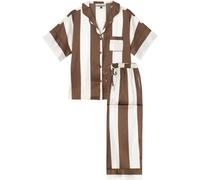 Their Nibs Their Nibs Brown Stripe Satin Oversized Long Pyjamas Set