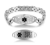 Theluckytag Bracelets médicaux améliorés pour homme et femme avec code QR - Bracelet d'identification médicale en acier titane pour poignets jusqu'à 20,3 à 25,4 cm - Plus d'espace personnalisé pour