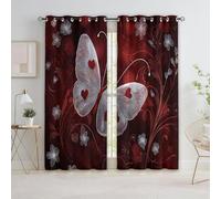 Thème Amour Ailes Papillon Rideau Occultant, Bourgogne Rideau Thermique Isolant Tenture Opaque à Oeillets Draperies IntéRieurs pour Chambre Salon Décoration 2 Panneaux 110L x 215H cm