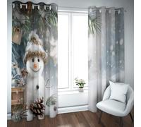 Thème d’Hiver fenêtre occultant Rideaux cône de pin gui Bonhomme de Neige décoration de Noël Traitement de fenêtre isolé thermiquement pour Les Enfants W140xL215cm 2 pièces