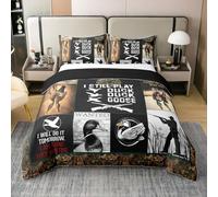 Thème de Chasse Coton Housse de Couette 220x240,Canard Colvert Oie Décoration de Chambre Parure de Lit,Animaux Sauvages Imprimés Enfants Adolescents Literie Set Lit,Noir Gris Safari Couvre Lit