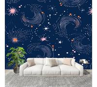 ThèMe de Ciel éToilé Dessiné à La Main Papier Peint Intissé Fresque Murale 200x140 cm Bleu Foncé Poster Murale Photo pour Salon, Chambre, Salle à Manger, Effaçable Papier Peint Panoramique